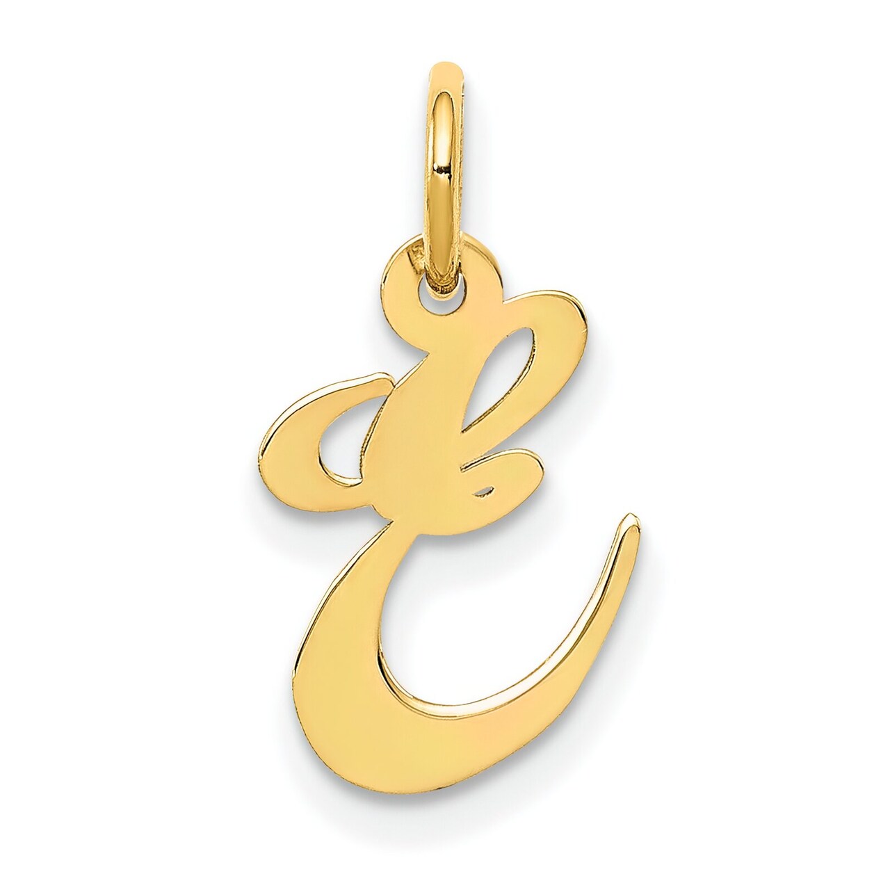 14K Yellow Gold Small Fancy Script Initial E Charm Jewerly 16mm x 13mm